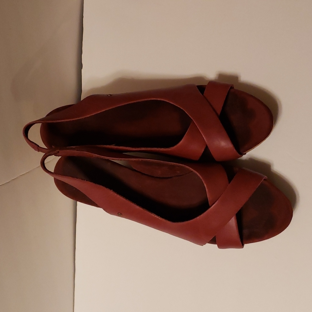 UGG Hazel Leather Slingback Cork Wedge Sandal sz 10